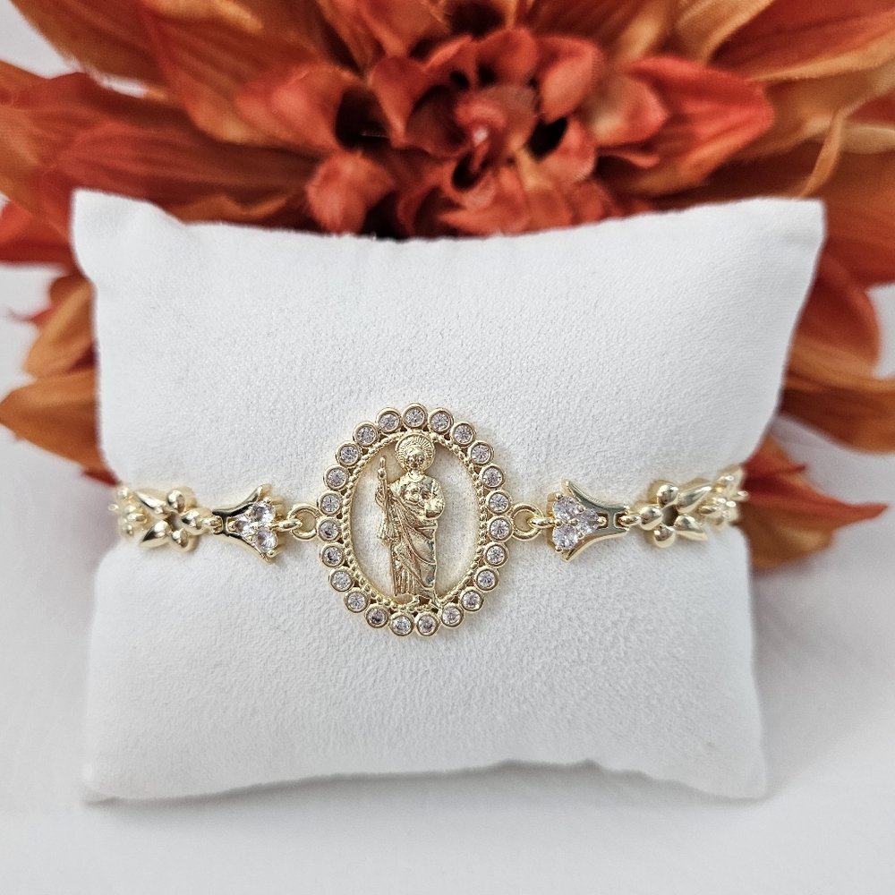 St Jude Oval Crystal Gold Plated Bracelet